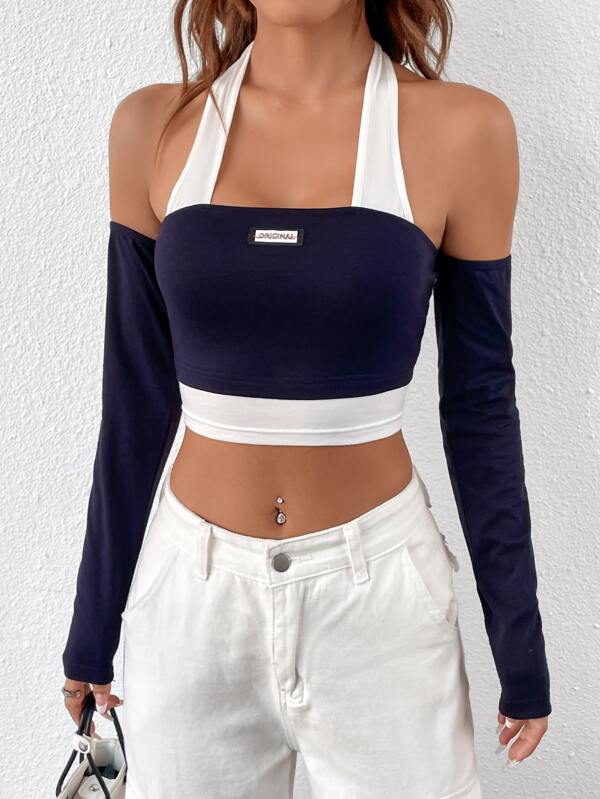 SHEIN ICON Tricou crop cu detaliu petrecut