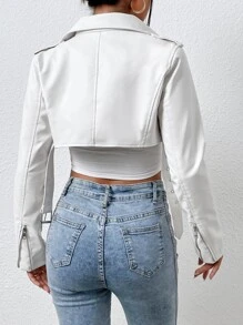 SHEIN Essnce Zip Up PU Crop Moto Jacket