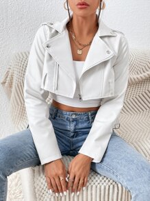SHEIN Essnce Zip Up PU Crop Moto Jacket