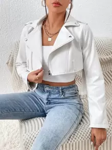 SHEIN Essnce Zip Up PU Crop Moto Jacket