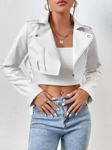 SHEIN Essnce Zip Up PU Crop Moto Jacket