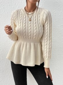 SHEIN Privé Jersey tejido de cable peplum - Beis - Ver 3