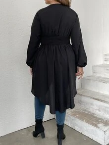 Celure Plus Lantern Sleeve High Low Hem Blouse