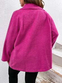 SHEIN LUNE Plus Lapel Neck Double Breasted Teddy Coat - Hot Pink - View 2