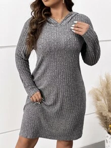 SHEIN LUNE Đầm Plus Size màu trơn Giải trí - Màu xám đen - Xem 1