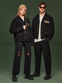 Manfinity 1pc Letter Embroidery Jacket - Black - View 6