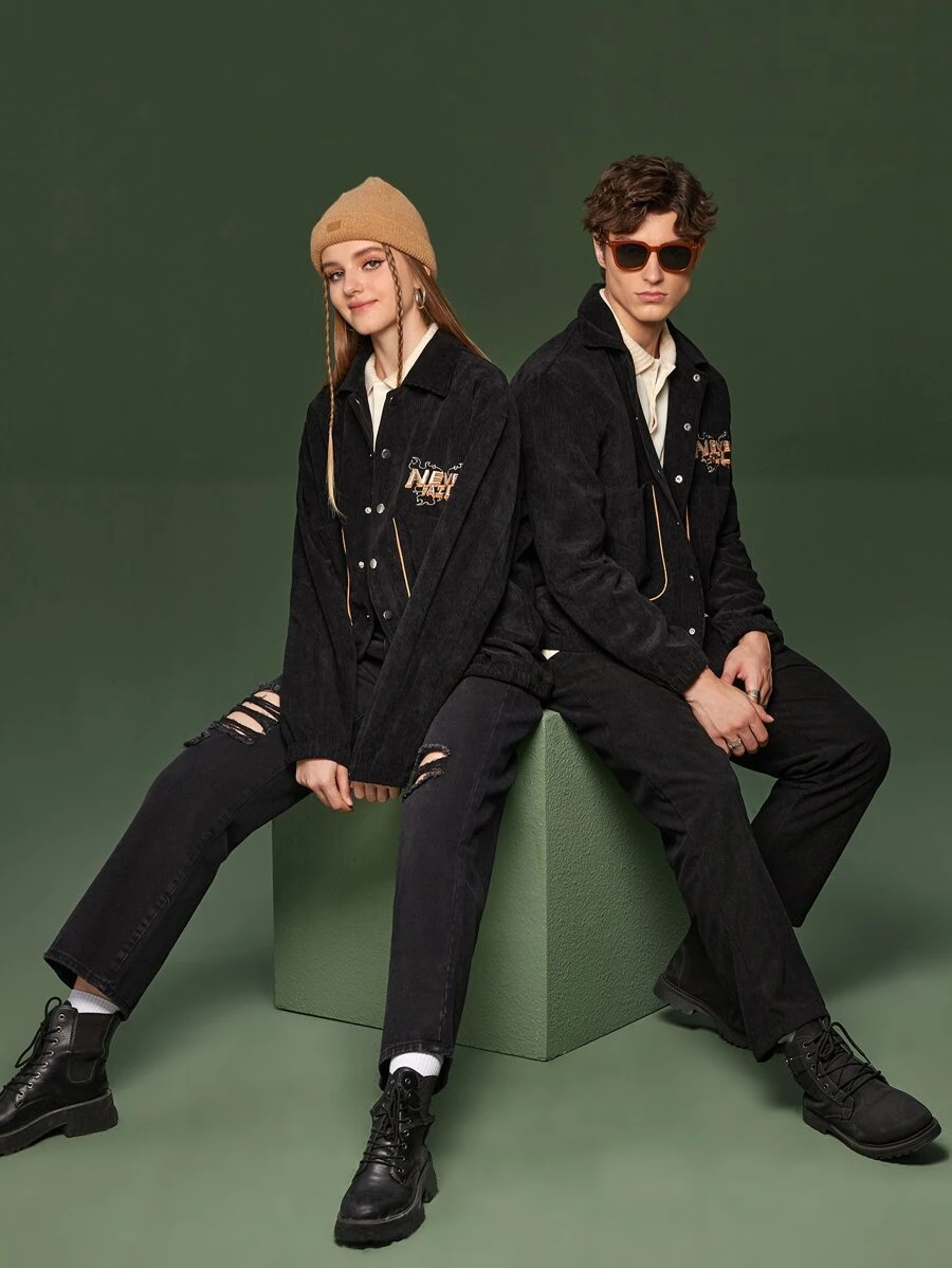 Manfinity 1pc Letter Embroidery Jacket - Black - View 1