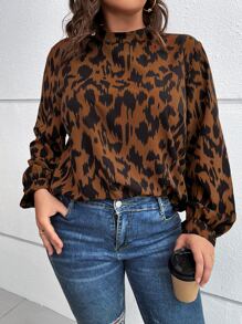 SHEIN Clasi 大碼滿版印花燈籠袖襯衫 - 彩色 - 查看 1