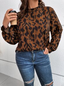 SHEIN Clasi 大碼滿版印花燈籠袖襯衫 - 彩色 - 查看 6