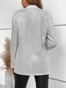 EMERY ROSE Blazer de cuello con solapa con lentejuelas - Plateado - Ver 2