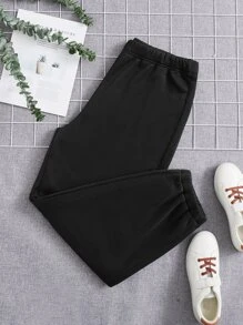 Flirla 大碼素色彈性腰帶衛褲 - 黑色 - 查看 1