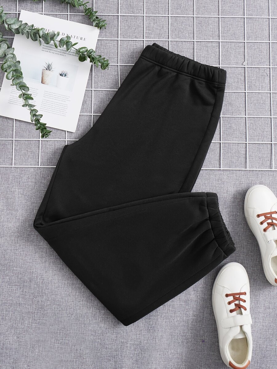 Flirla 大碼素色彈性腰帶衛褲 - 黑色 - 查看 1