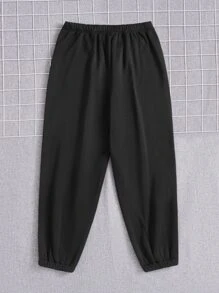 Flirla 大碼素色彈性腰帶衛褲 - 黑色 - 查看 2