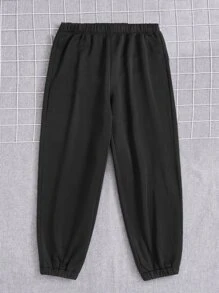 Flirla 大碼素色彈性腰帶衛褲 - 黑色 - 查看 4