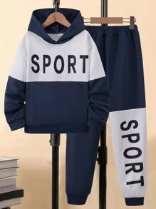 Boys Colourblock Letter Graphic Hoodie & Joggers - Multicolor - View 1