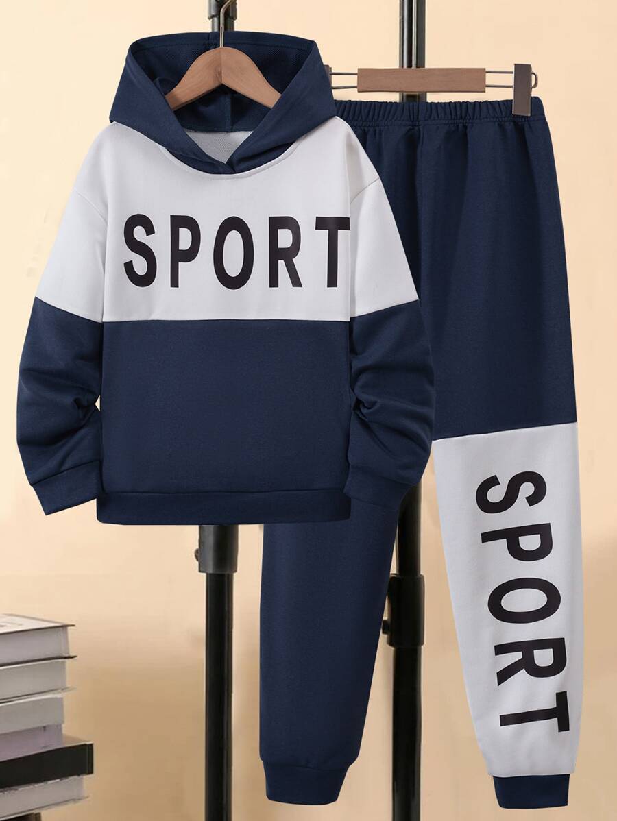 Boys Colourblock Letter Graphic Hoodie & Joggers - Multicolor - View 1