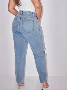 SHEIN Essnce Jeans mom desgarro de talle alto - Lavado ligero - Ver 2