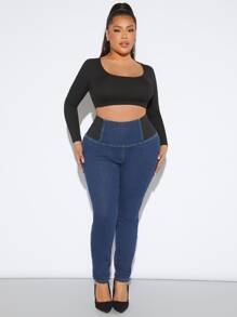 Plus High Waist Skinny Jeans - Dark Wash - View 3