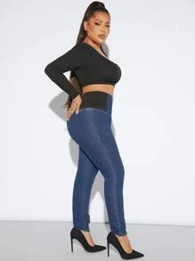 Plus High Waist Skinny Jeans - Dark Wash - View 5