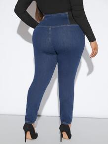 Plus High Waist Skinny Jeans - Dark Wash - View 6