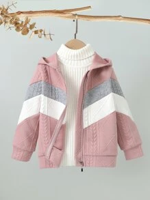 Toddler Girls 1pc Colourblock Zip Up Hooded Jacket - Multicolor - View 1