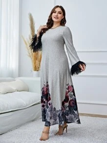 Mulvari Vestido con estampado floral de peluche puño manga de campana - Gris Claro - Ver 4