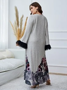 Mulvari Vestido con estampado floral de peluche puño manga de campana - Gris Claro - Ver 2