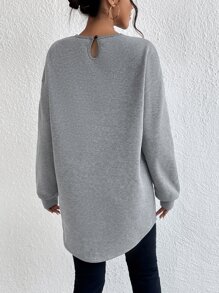 SHEIN Clasi Guipure Lace Appliques Drop Shoulder Sweatshirt - Grey - View 2
