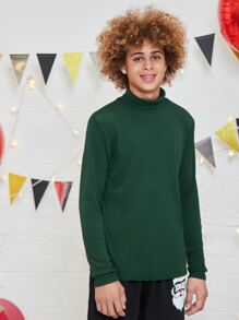SHEIN Boys Patched Detail Turtle Neck Tee - Dark Green - View 6