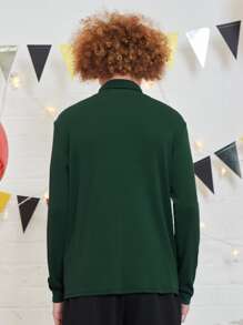 SHEIN Boys Patched Detail Turtle Neck Tee - Dark Green - View 8
