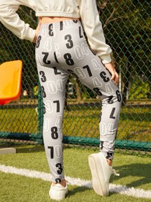 女孩數字圖案緊身打底褲