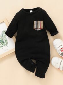 Đứa bé trai Kẻ sọc Đã vá Túi Áo liền quần - màu đen - Xem 1