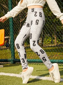 女孩數字圖案緊身打底褲