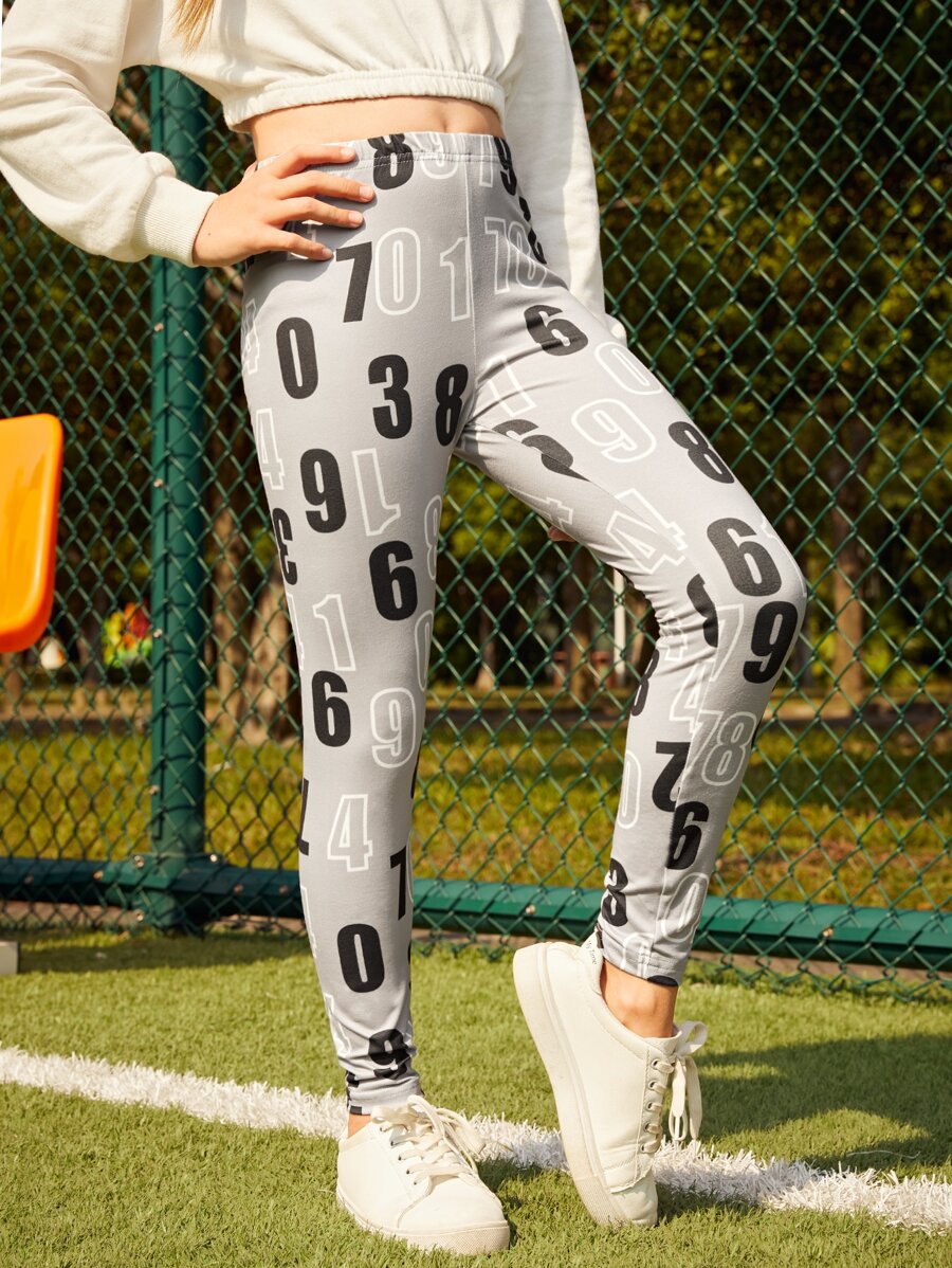 女孩數字圖案緊身打底褲