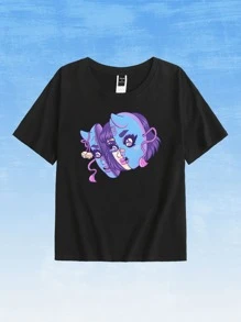 Patriciacolours Cartoon Graphic Tee - Black - View 1