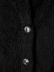 SHEIN LUNE Plus Drop Shoulder Pocket Patched Teddy Coat - Black - View 6