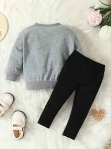 SHEIN Playful Pals Đứa bé gái Đồ họa Hoạt hình Áo nỉ & Xà cạp - Nhiều màu - Xem 8