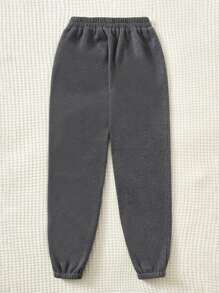 SHEIN PETITE Quần thể thao nữ màu trơn - Màu xám đen - Xem 2