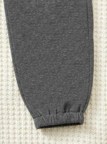 SHEIN PETITE Quần thể thao nữ màu trơn - Màu xám đen - Xem 4