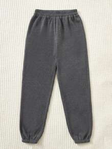 SHEIN PETITE Quần thể thao nữ màu trơn - Màu xám đen - Xem 5