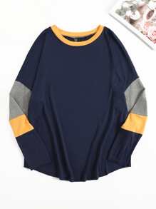 SHEIN Unity Plus Colour Block Drop Shoulder Tee - Navy Blue - View 1