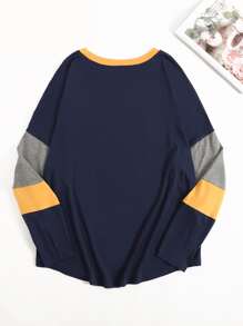 SHEIN Unity Plus Colour Block Drop Shoulder Tee - Navy Blue - View 2