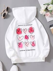 女孩愛心和標語圖案連帽衫
