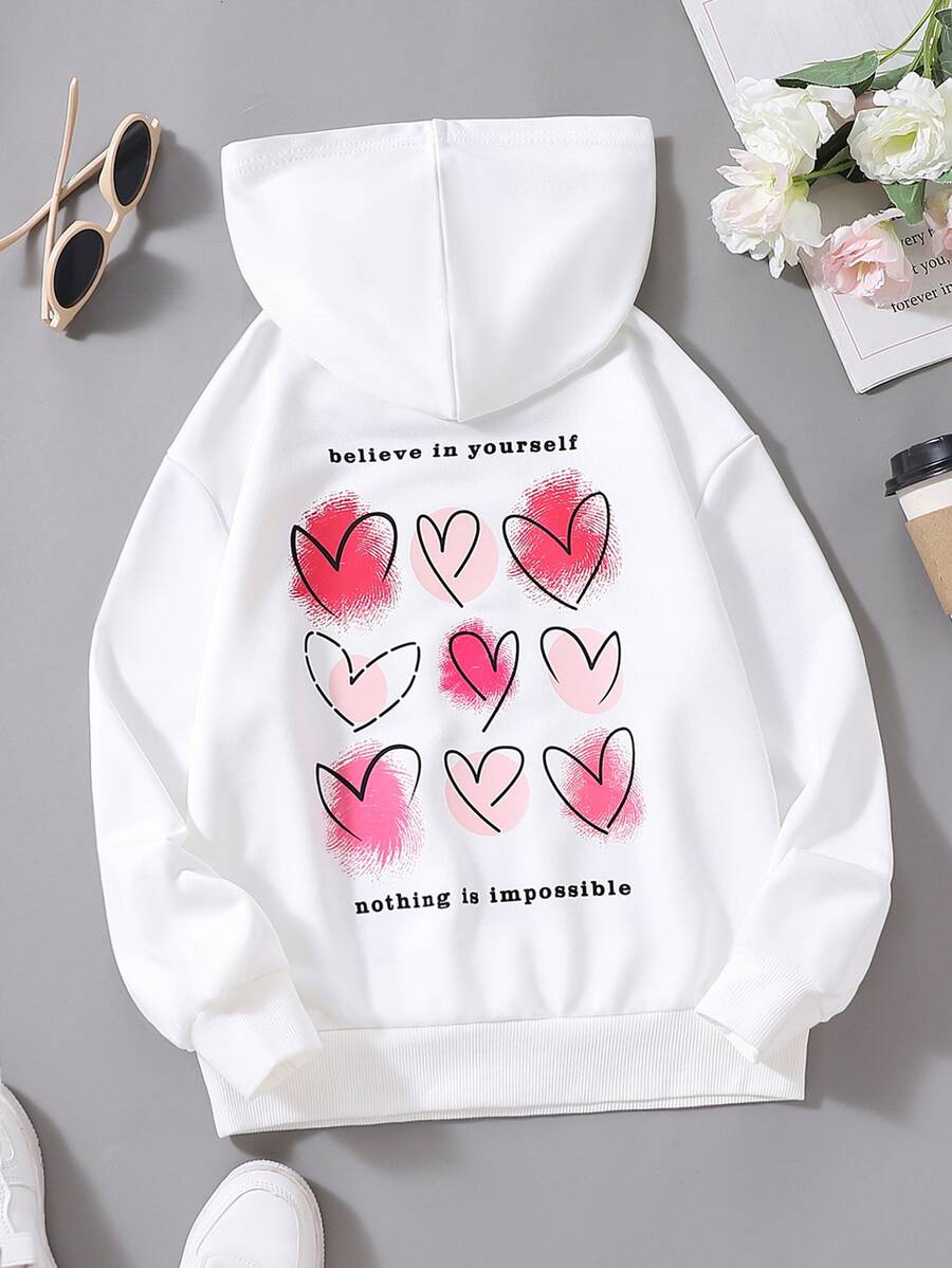 女孩愛心和標語圖案連帽衫