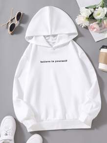 女孩愛心和標語圖案連帽衫