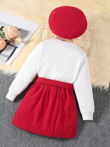 SHEIN 小女孩心形紋織衫和束腰裙 - 紅白色 - 查看 2