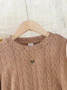 Girls Solid Belted Dress - Mocha Brown - View 3