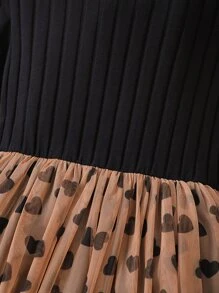 SHEIN 女孩愛心圖案網紗邊連衣裙 - 彩色 - 查看 4