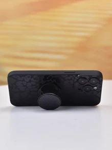 Leopard Print Phone Case With Stand-Out Phone Grip Compatible With iPhone 15/15Pro/15Plus/15Promax - Black - View 2