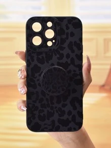 Leopard Print Phone Case With Stand-Out Phone Grip Compatible With iPhone 15/15Pro/15Plus/15Promax - Black - View 5